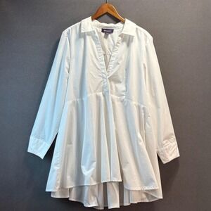 Roaman's White Tunic‎ Top Plus Size 22W Long Sleeve V Neck Hi Low Hem Shirt